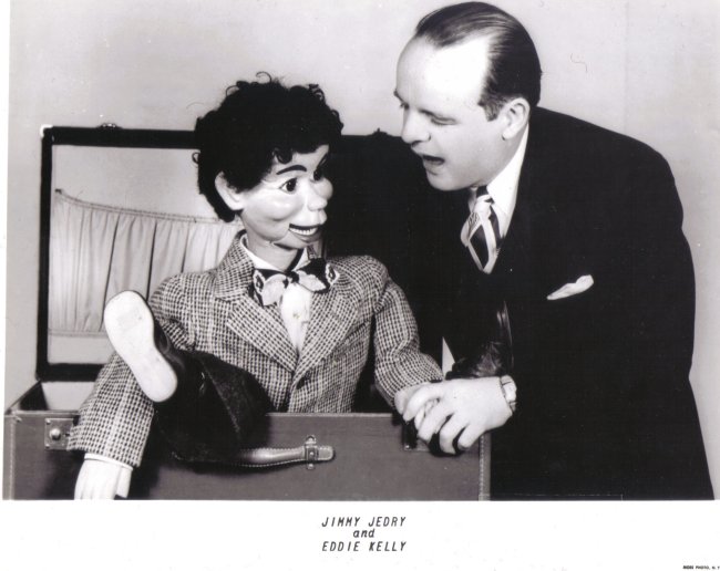 Jim Jedry and Little Eddie Kelly, a ventriloquist figure attributed to Frank Marshall