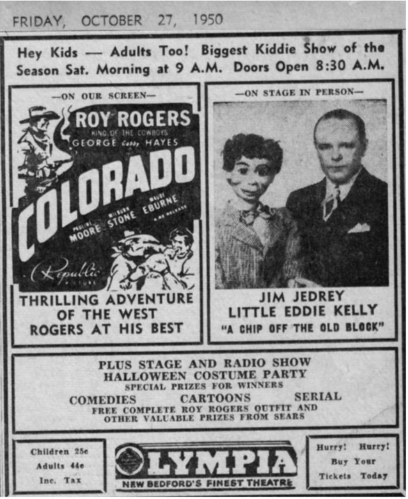 Jim Jedry and Little Eddie Kelly, a ventriloquist figure attributed to Frank Marshall