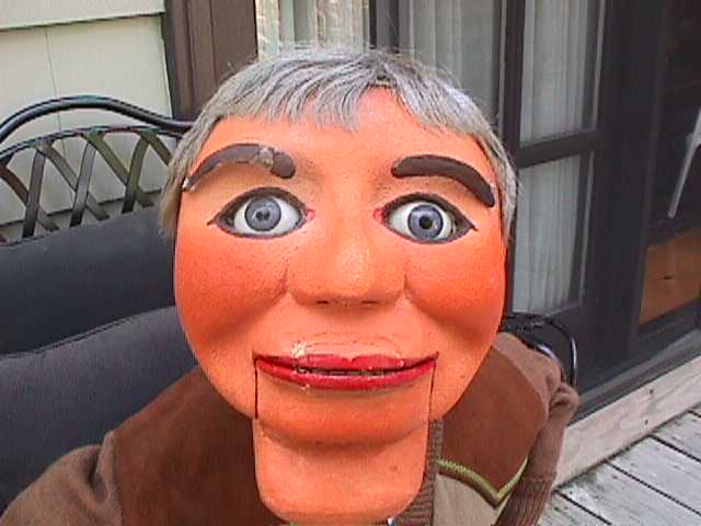 Dan Price with Theodore, Barney and Dudley, a ventriloquist figure attributed to Frank Marshall