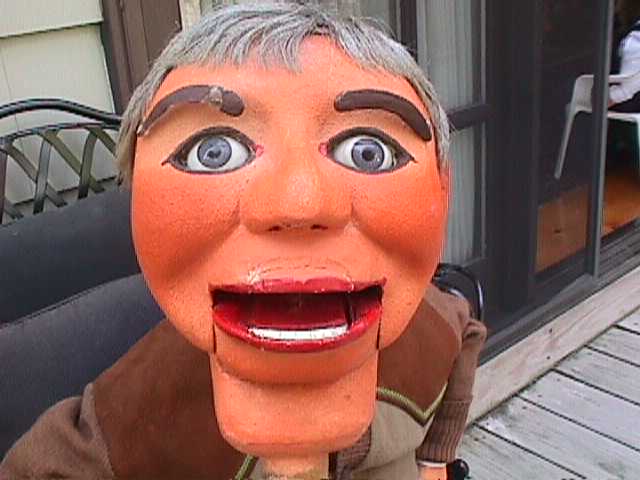 Dan Price with Theodore, Barney and Dudley, a ventriloquist figure attributed to Frank Marshall