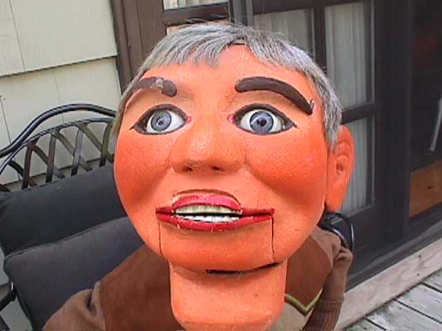 Dan Price with Theodore, Barney and Dudley, a ventriloquist figure attributed to Frank Marshall