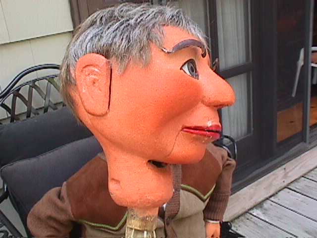 Dan Price with Theodore, Barney and Dudley, a ventriloquist figure attributed to Frank Marshall