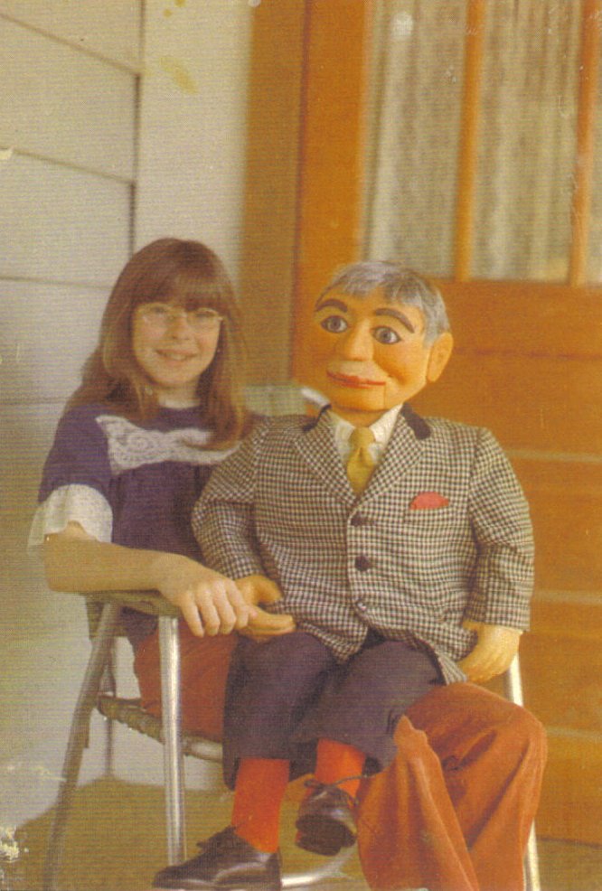 Dan Price with Theodore, Barney and Dudley, a ventriloquist figure attributed to Frank Marshall